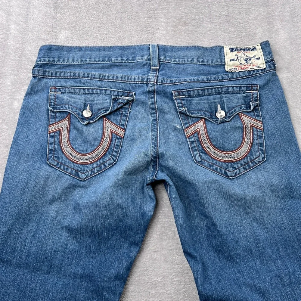 True Religion‎ Section Straight Jeans Size 44 Blue Mens Y2K Embroidered Baggy